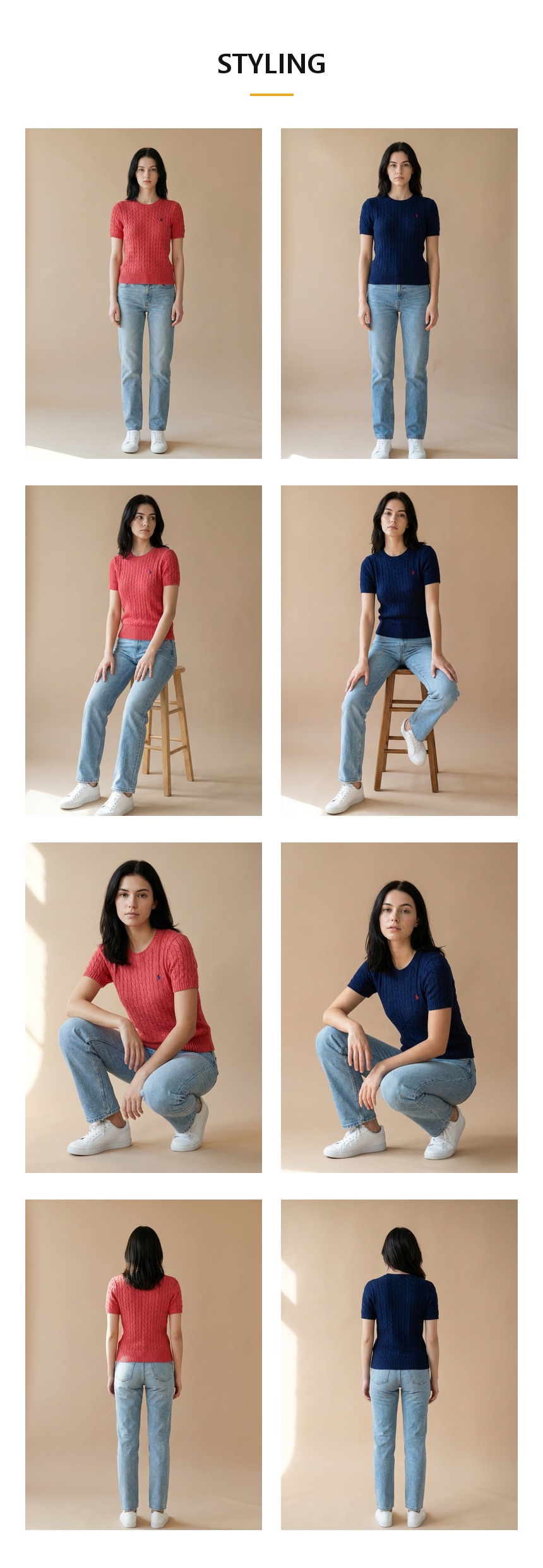 [100%정품] [Polo Ralph Lauren] 폴로랄프로렌 여성 케이블 반팔 니트(레드/네이비, S~XL)