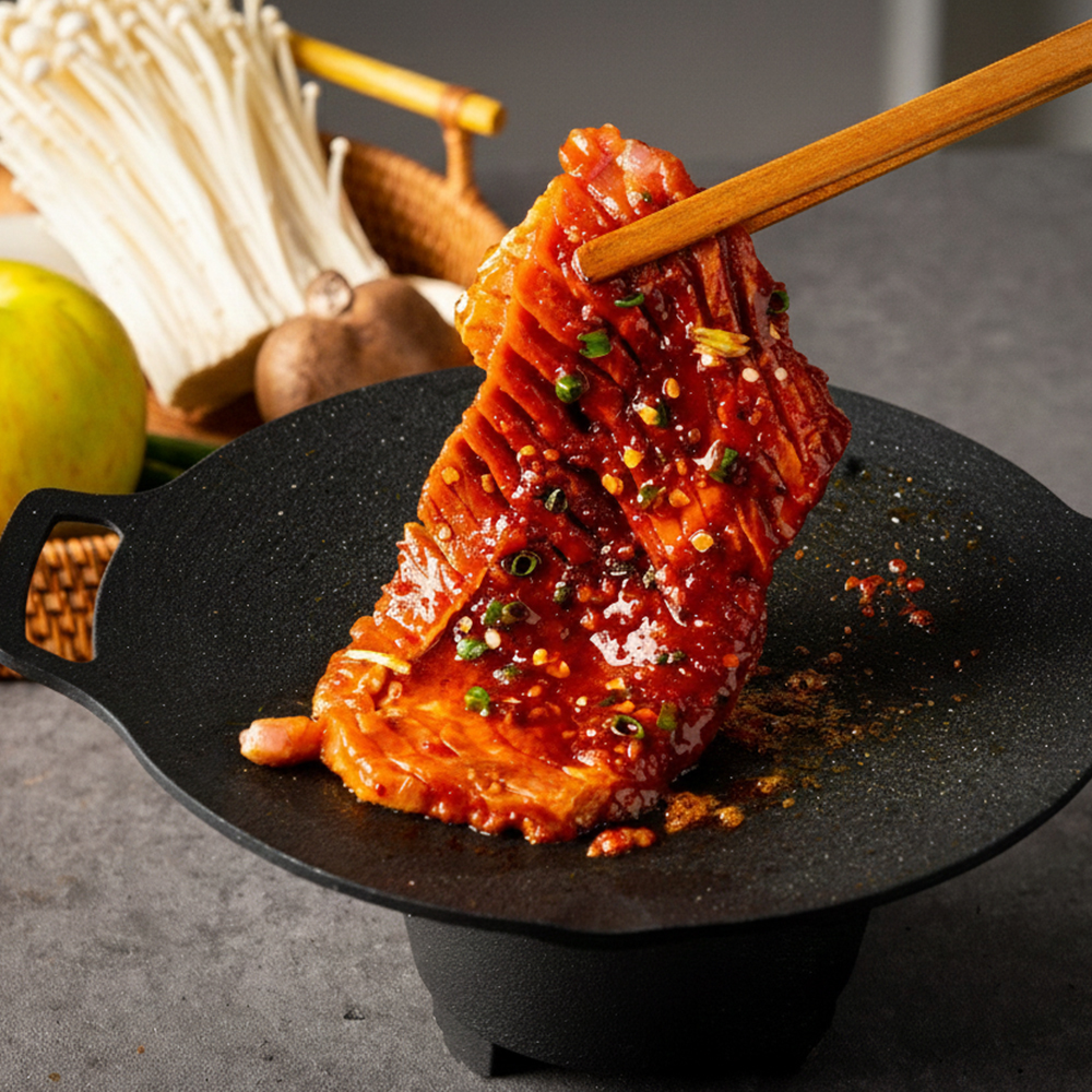 정채움 팽이버섯 비법 양념 매운 돼지 왕구이 불닭맛 700g 화끈한 안주 멍석말이