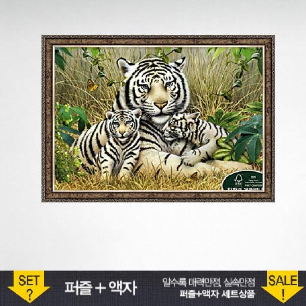 500피스 직소퍼즐 백호가족 앤틱실버 액자세트