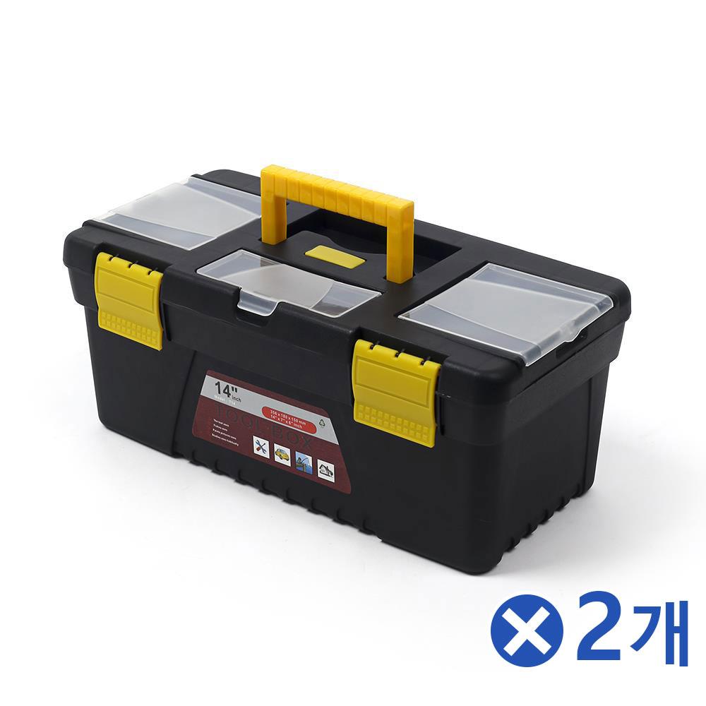 튼튼한 플라스틱 2단 공구박스 35.5x17cmx2개 공구통
