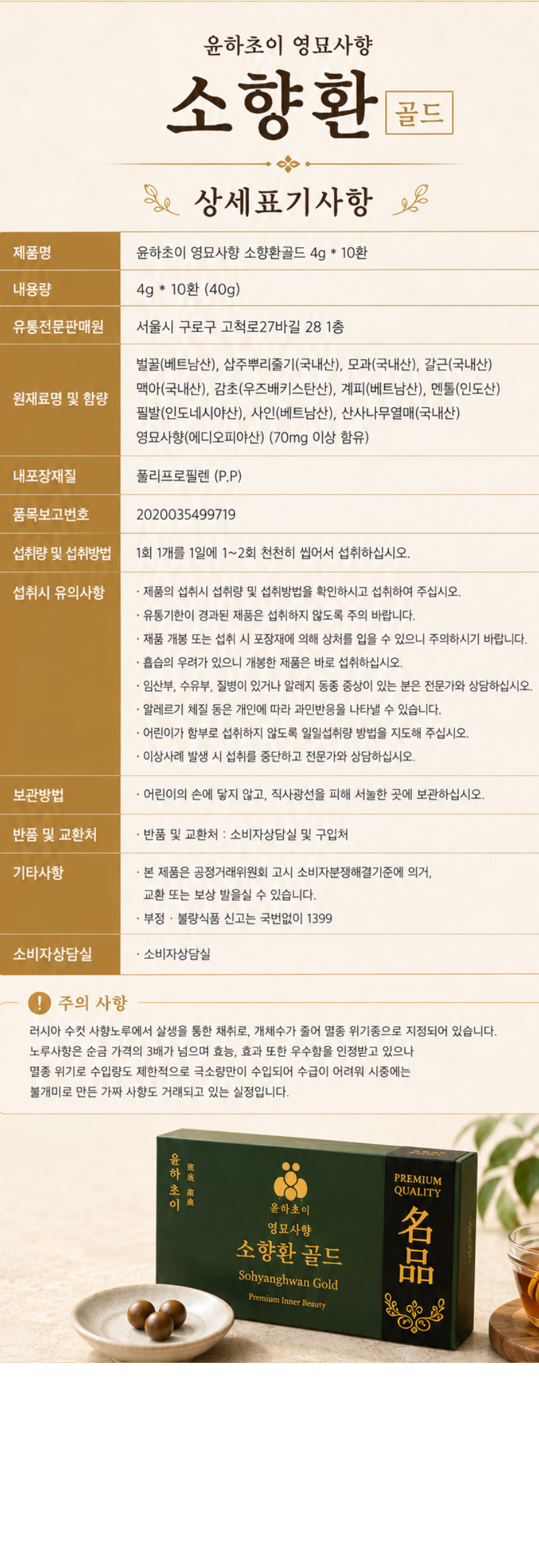 윤하초이 영묘사향 소향환골드 4g * 10환