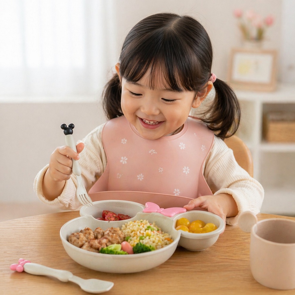 어린이 밀집 식판 아기 나눔접시 곰돌이 이유식 유아 식기세트