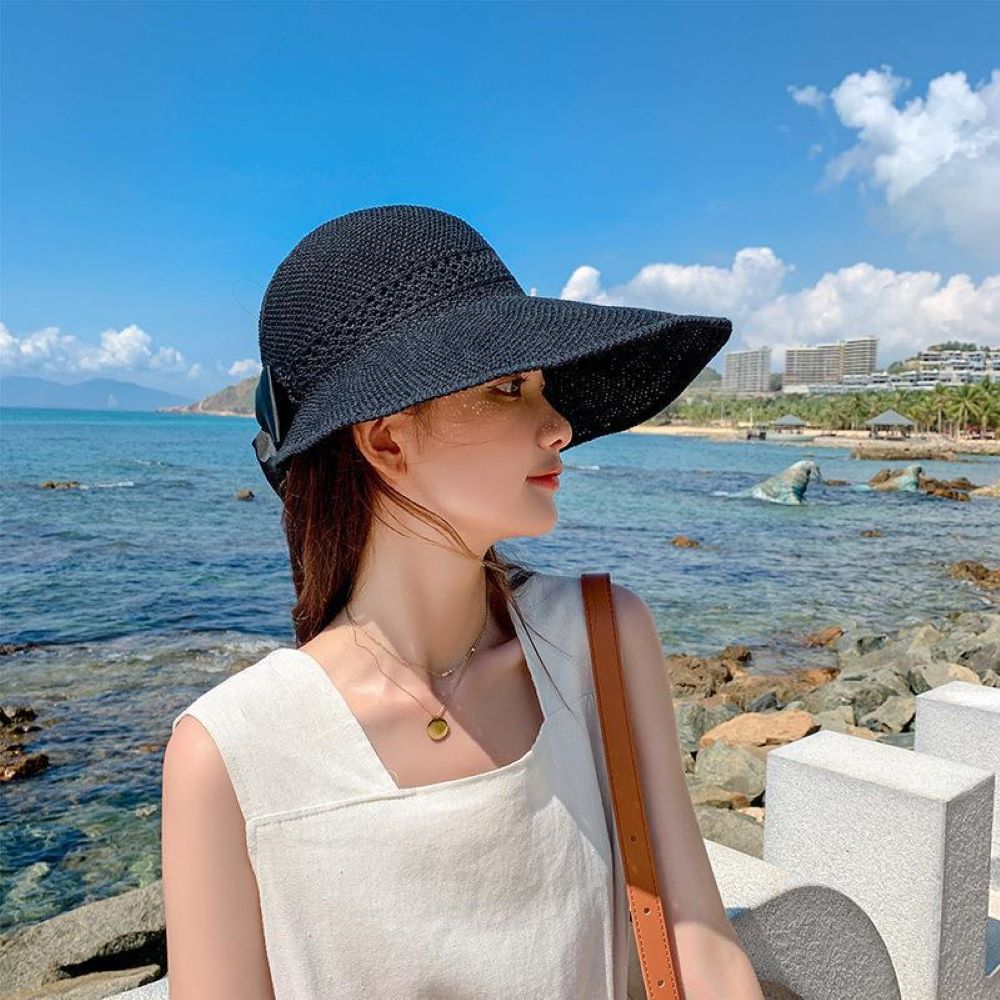 리본 돌돌이 썬캡 블랙