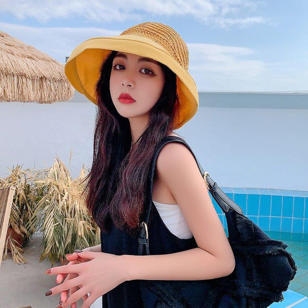 여행 미치 버킷 햇 여성 챙 넓은 벙거지 모자 옐로우