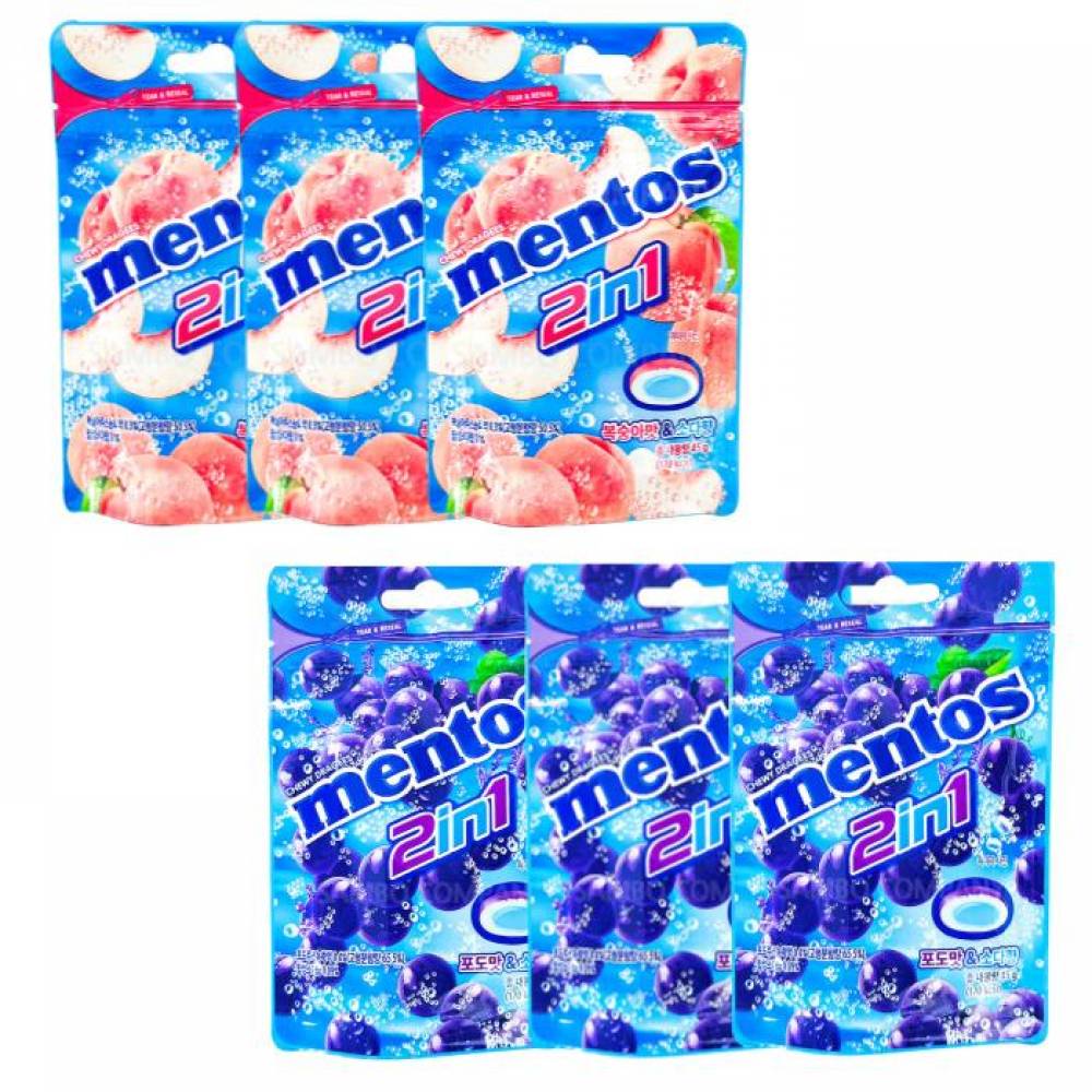 멘토스2in1세트 그레이프소다향3개X피치소다향3개