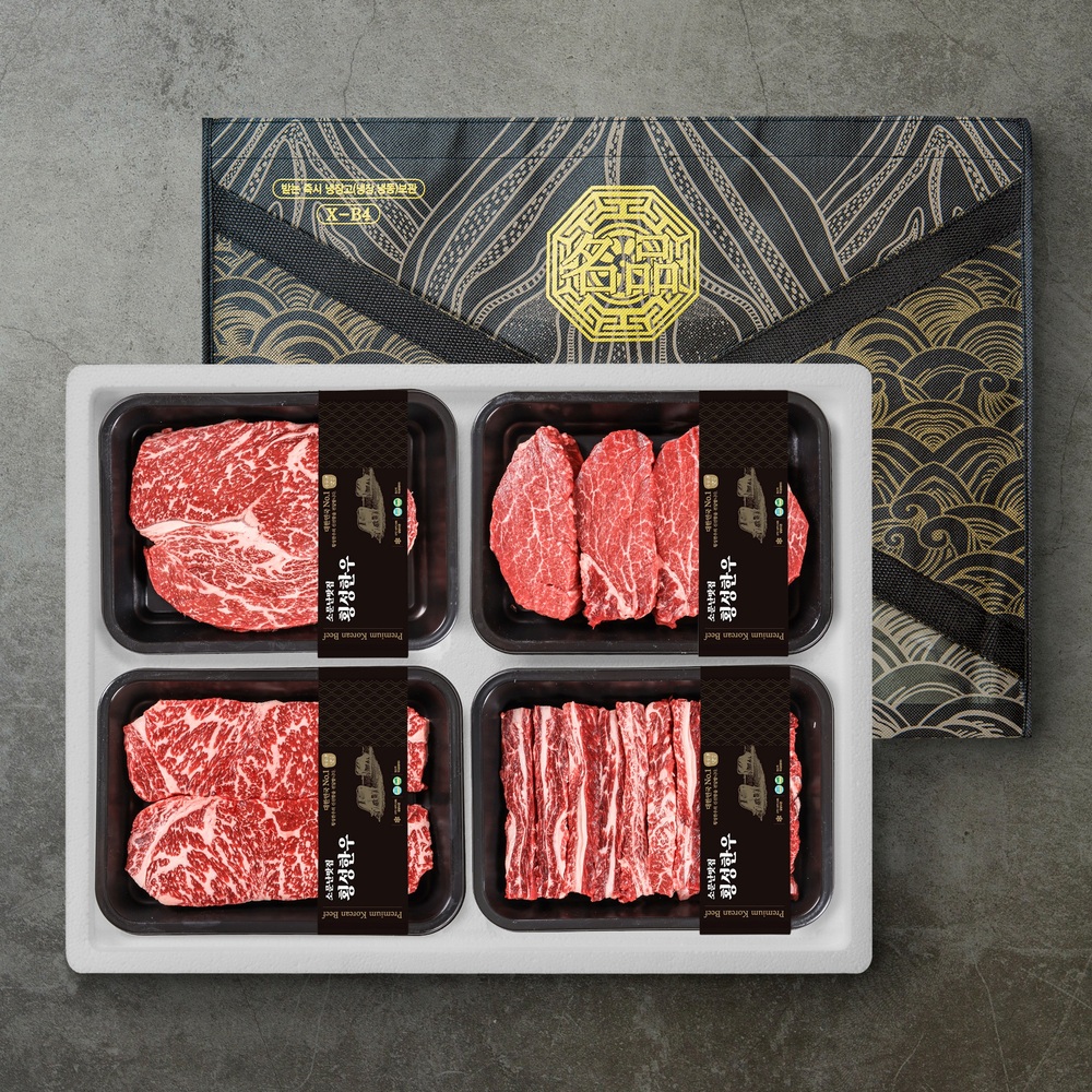 [더기다림 횡성한우] 1+ 횡성한우 스페셜 구이 선물세트 5호 1.6kg [등심 400g +안심 400g 채끝 400g + 갈비살 400g]