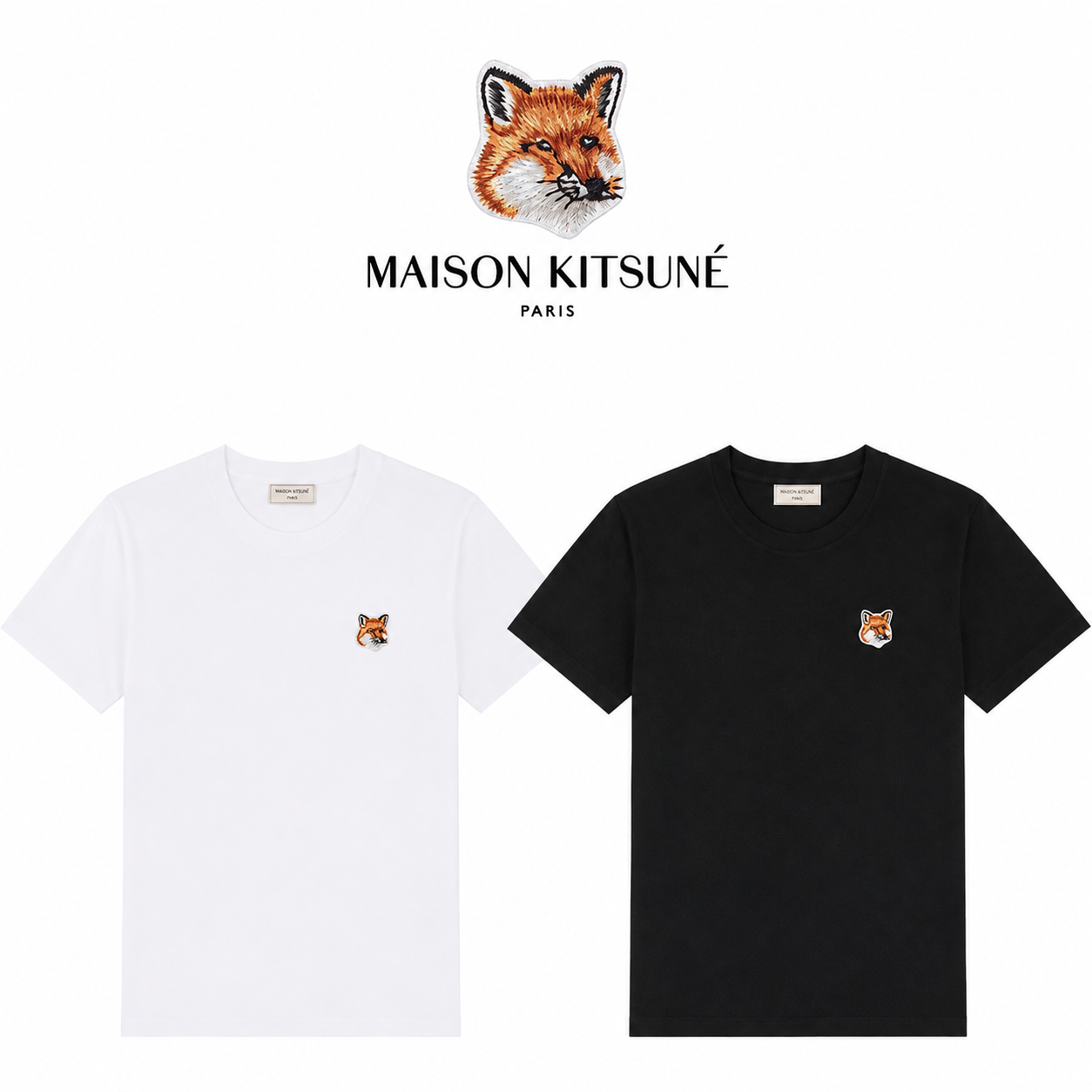 [100%정품] [Maison Kitsune] 메종키츠네 폭스 헤드 패치 클래식 티셔츠(화이트/블랙, S~2XL)