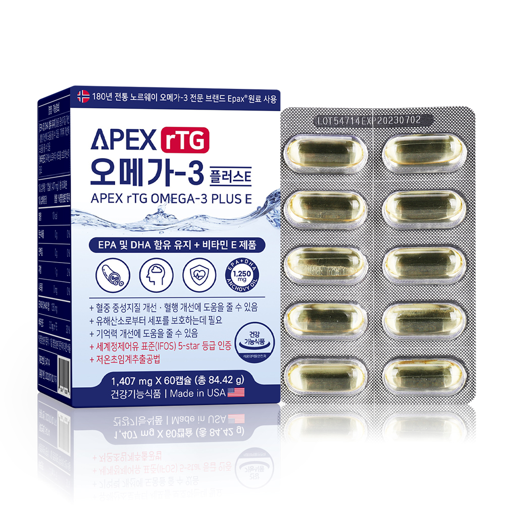 [에버그린] APEX 알티지 오메가 1,407mg x 60캡슐 알티지오메가3 오메가3 초임계 영양제