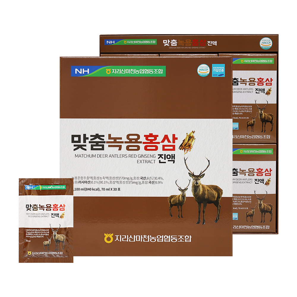 [지리산마천농협] 맞춤녹용홍삼진액 70ml x 30포 6년근홍삼진액 건강식품 녹용진액 홍삼액