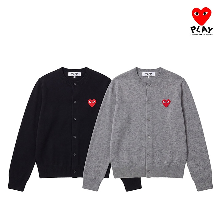 [CDG] 꼼데가르송 여성 레드하트 와펜 라운드넥 가디건 (S~XL, 블랙/그레이)