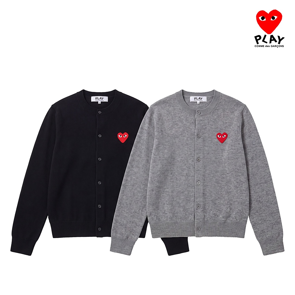 [CDG] 꼼데가르송 여성 레드하트 와펜 라운드넥 가디건 (S~XL, 블랙/그레이)