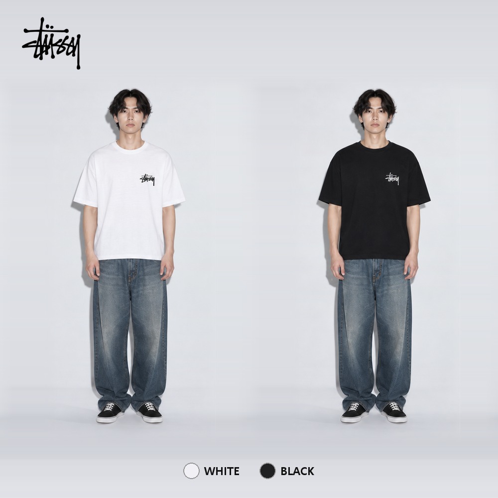 [스투시] 베이직 반팔 티셔츠 (블랙, 화이트 S~XL) 라운드티 남녀공용 캐주얼티 데일리룩 면티