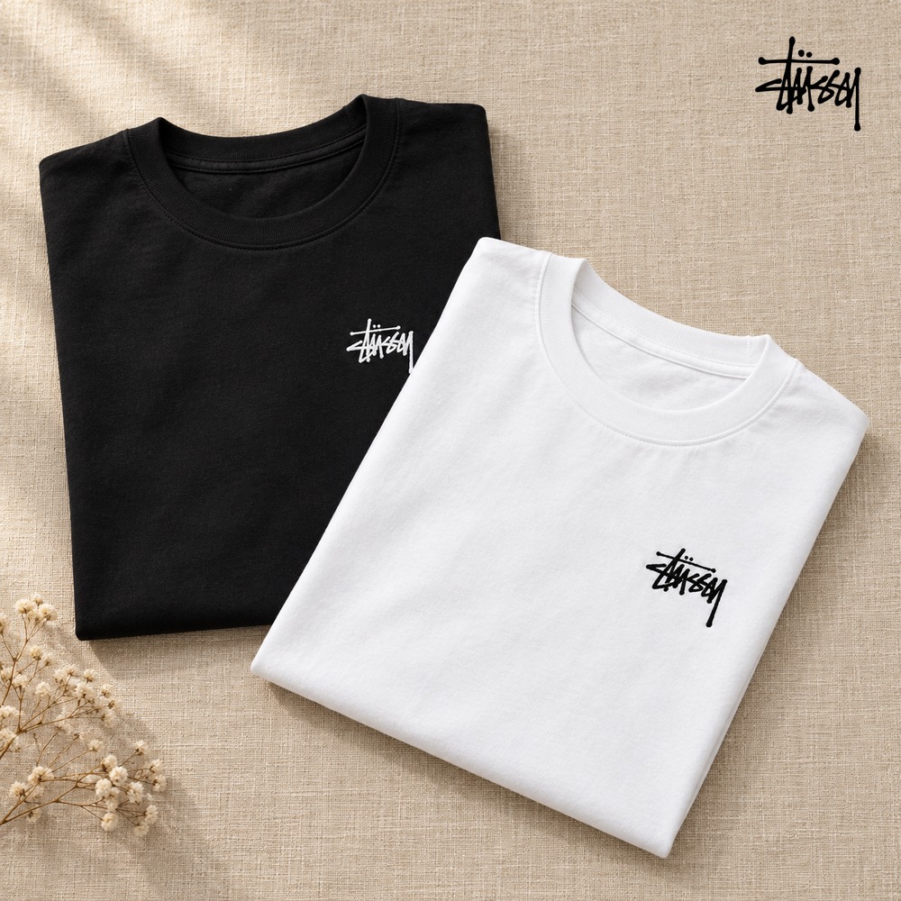 [스투시] 베이직 반팔 티셔츠 (블랙, 화이트 S~XL) 라운드티 남녀공용 캐주얼티 데일리룩 면티
