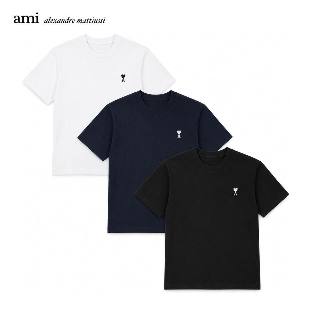 [아미] 드 꾀흐 콘트라스트 하트 반팔 티셔츠 (블랙, 네이비, 화이트, S~XL) 아미반팔티 면티 캐주얼티 여름티 커플티