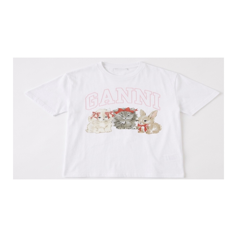 [GANNI] 가니 릴렉스핏 코튼 에니멀 반팔 A1050029 151(화이트 XS~M)