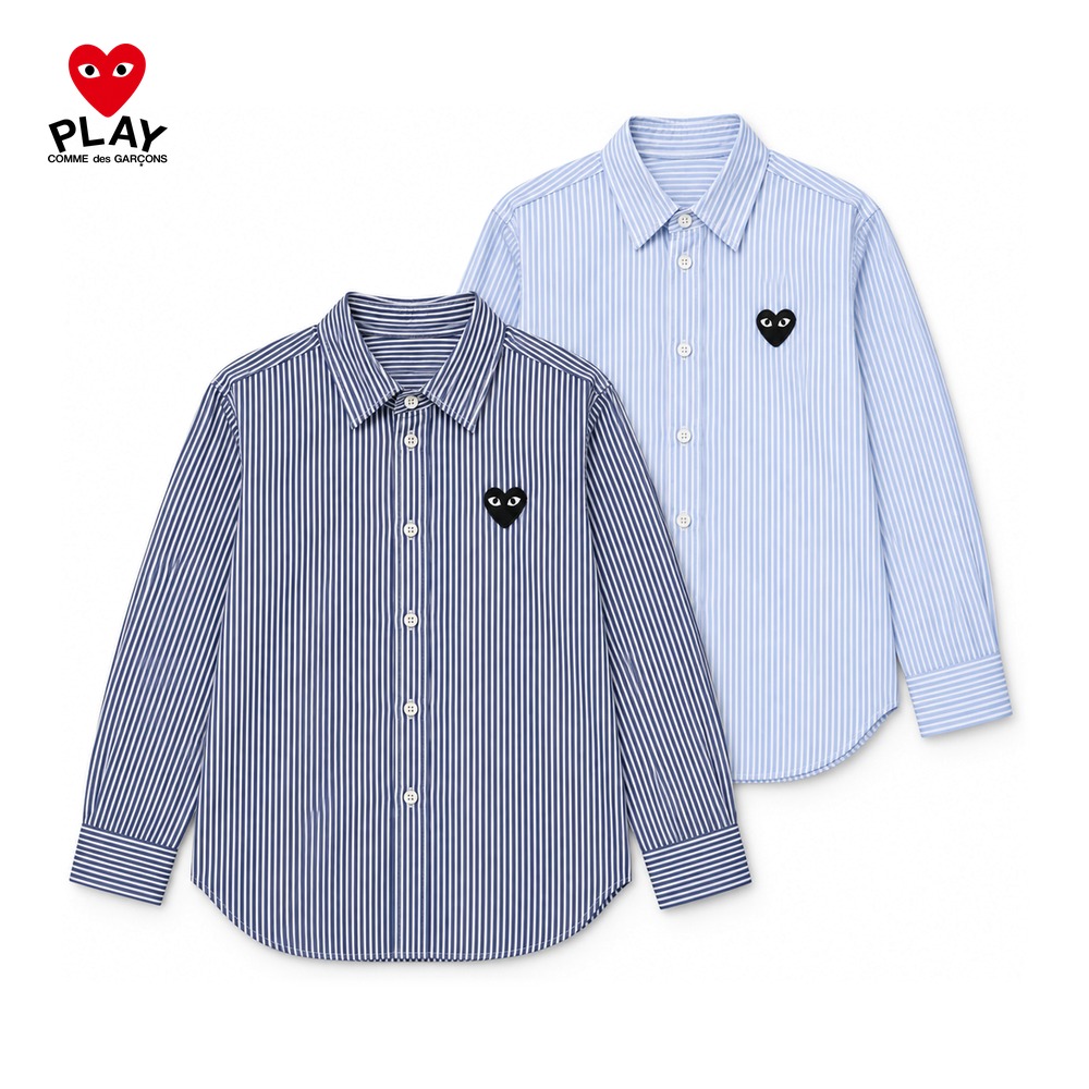 [꼼데가르송] 스트라이프 블랙 와펜 셔츠 (블루, 연한블루 S~2XL) 스트라이프셔츠 와이셔츠 블라우스 긴팔셔츠 캐주얼셔츠