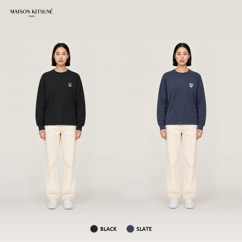 [메종키츠네] 그레이폭스헤드 롱슬리브 긴팔티셔츠 (블랙, 슬레이트그레이 S~XL) 롱슬리브티셔츠 라운드티 면티 캐주얼티 기본티