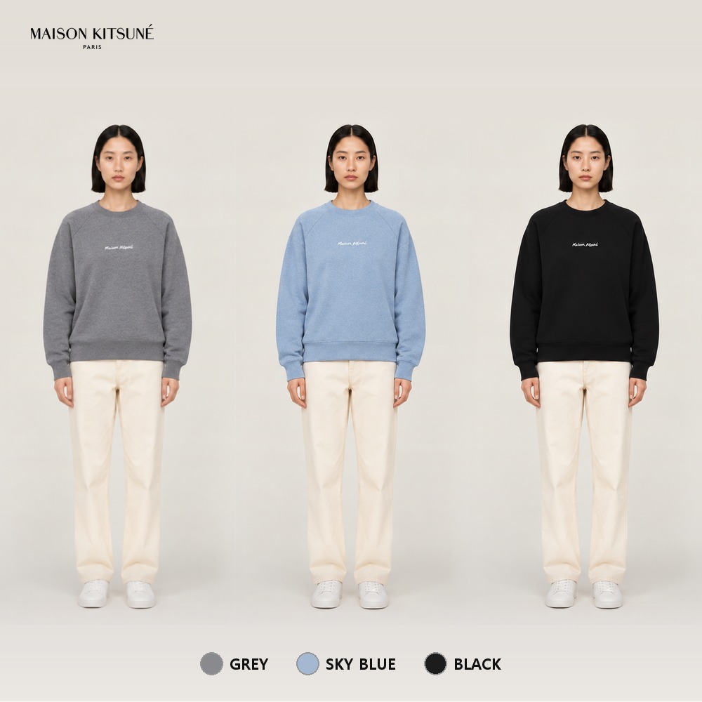 [Maison Kitsune] 메종키츠네 자수 오버핏 맨투맨 (스카이블루, 그레이, 블랙 2XS~L)