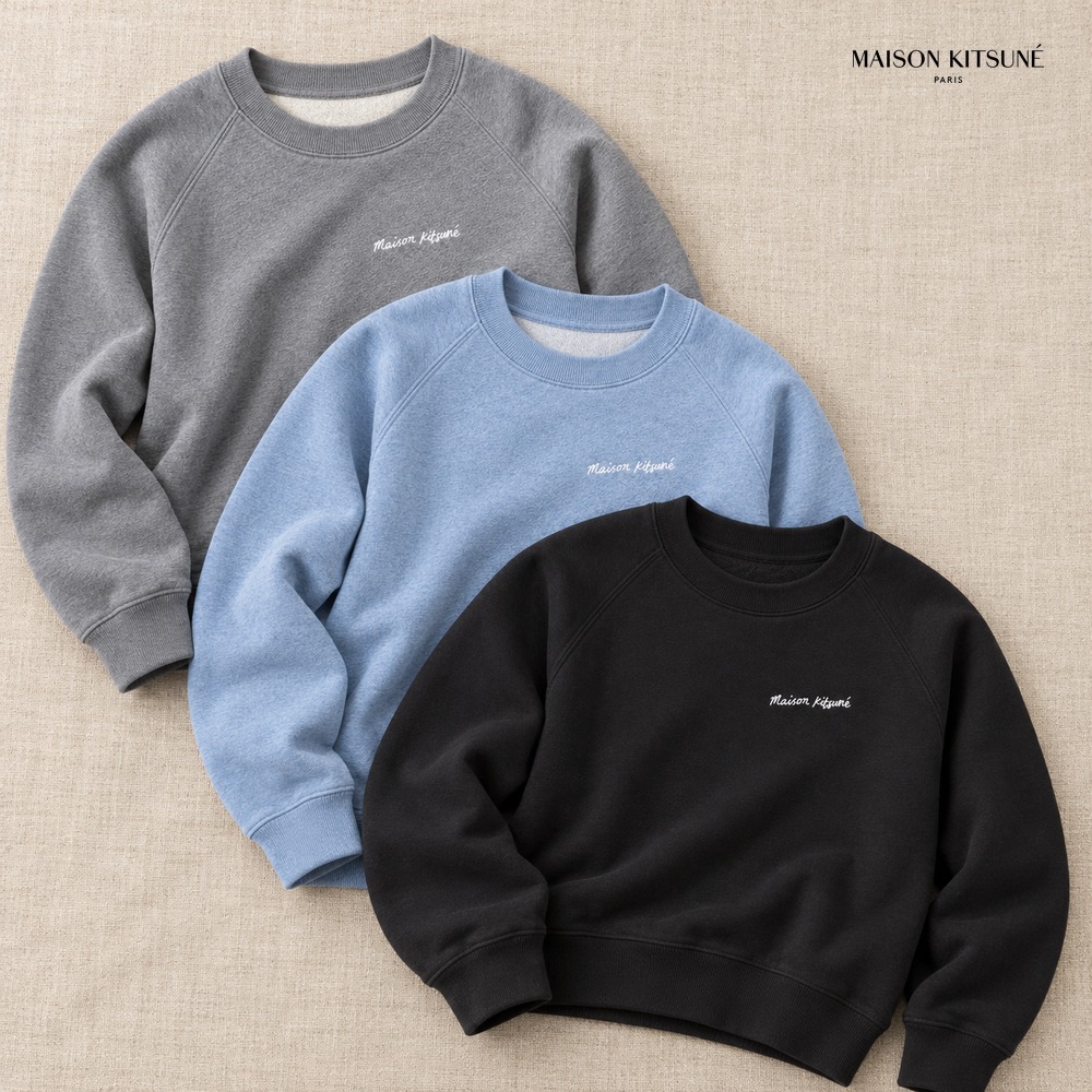 [Maison Kitsune] 메종키츠네 자수 오버핏 맨투맨 (스카이블루, 그레이, 블랙 2XS~L)