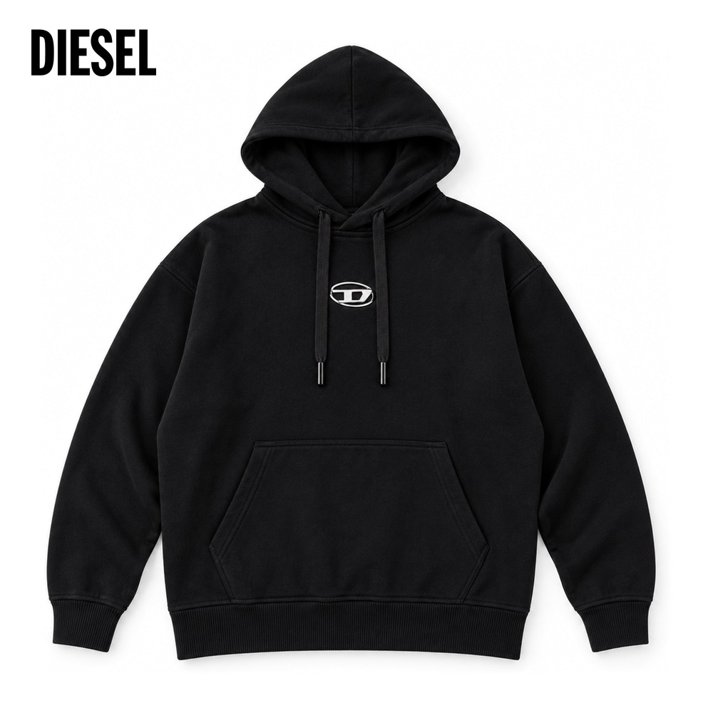 [Diesel] 디젤 메탈릭 로고 후드티 A09856 01AJH 9XX (블랙 S~XL)