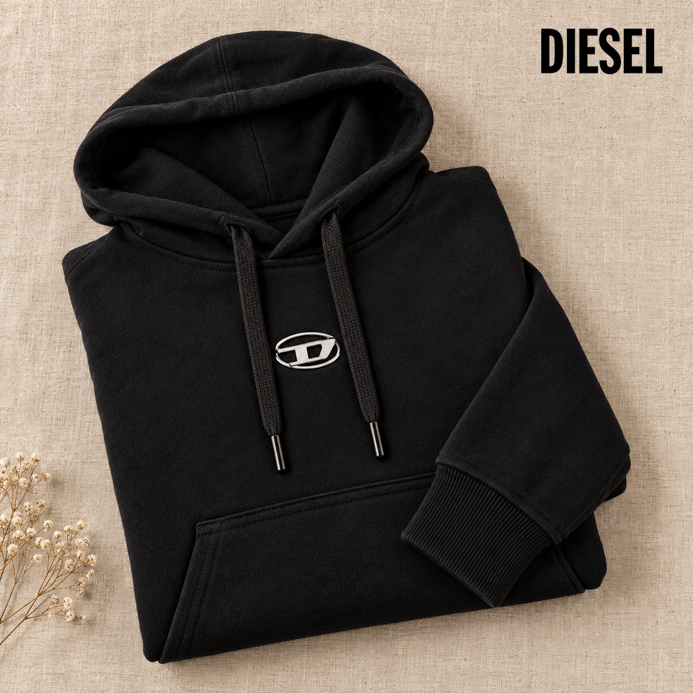[Diesel] 디젤 메탈릭 로고 후드티 A09856 01AJH 9XX (블랙 S~XL)