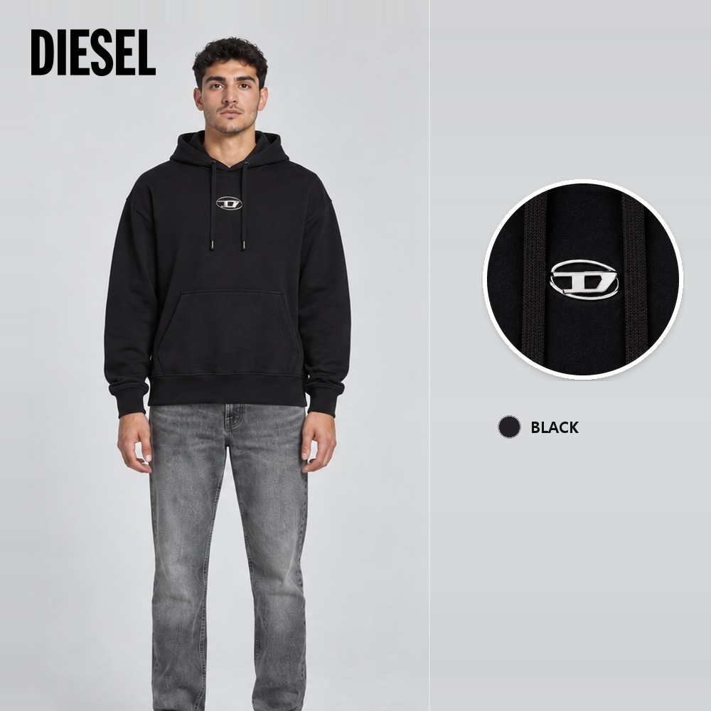 [Diesel] 디젤 메탈릭 로고 후드티 A09856 01AJH 9XX (블랙 S~XL)