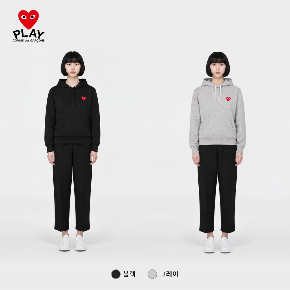 [CDG] 꼼데가르송 PLAY 하트 와펜 풀오버 후드티 (블랙, 그레이 S~XL)