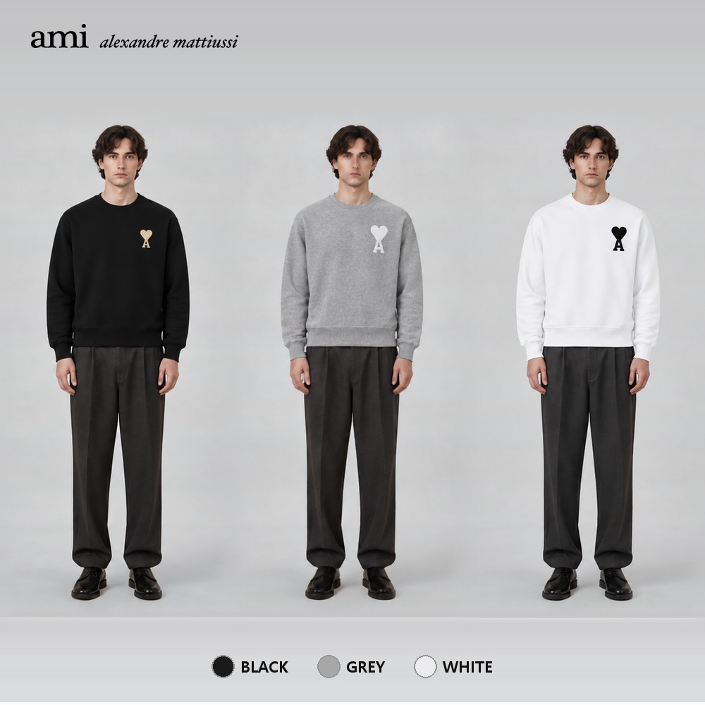 [Ami] 아미 빅로고 하트 맨투맨 (블랙, 그레이, 화이트 S~XL)
