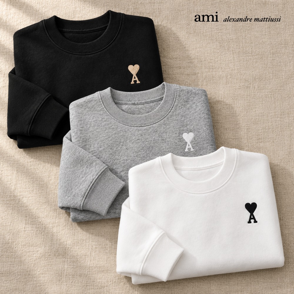 [Ami] 아미 빅로고 하트 맨투맨 (블랙, 그레이, 화이트 S~XL)