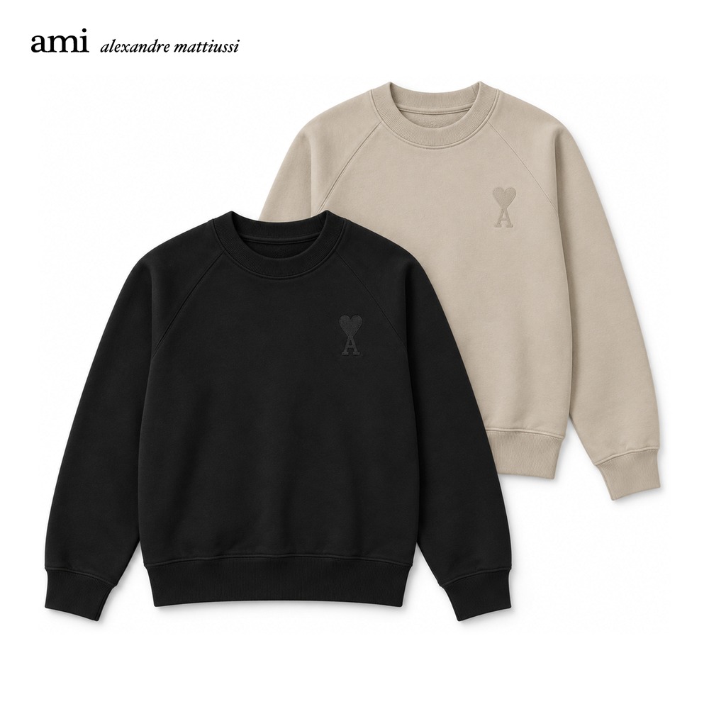 [Ami] 아미 톤앤톤 하트 헤비 맨투맨 (블랙, 베이지 S~XL)