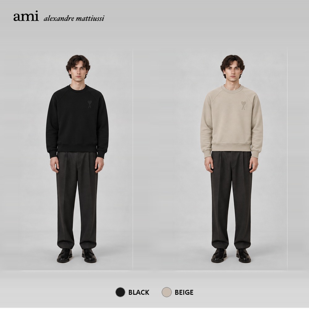 [Ami] 아미 톤앤톤 하트 헤비 맨투맨 (블랙, 베이지 S~XL)
