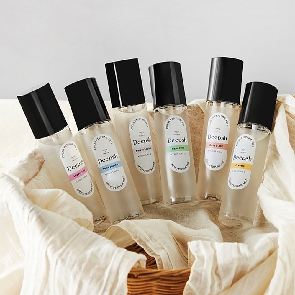 [딥쉬] 니치 퍼퓸 섬유향수 100ml (퓨어코튼/로즈블랑/프리지아/러블리로즈/아쿠아라임/스위트버블 택1) 섬유향수 패브릭퍼퓸 니치향수 섬유탈취제 드레스퍼퓸