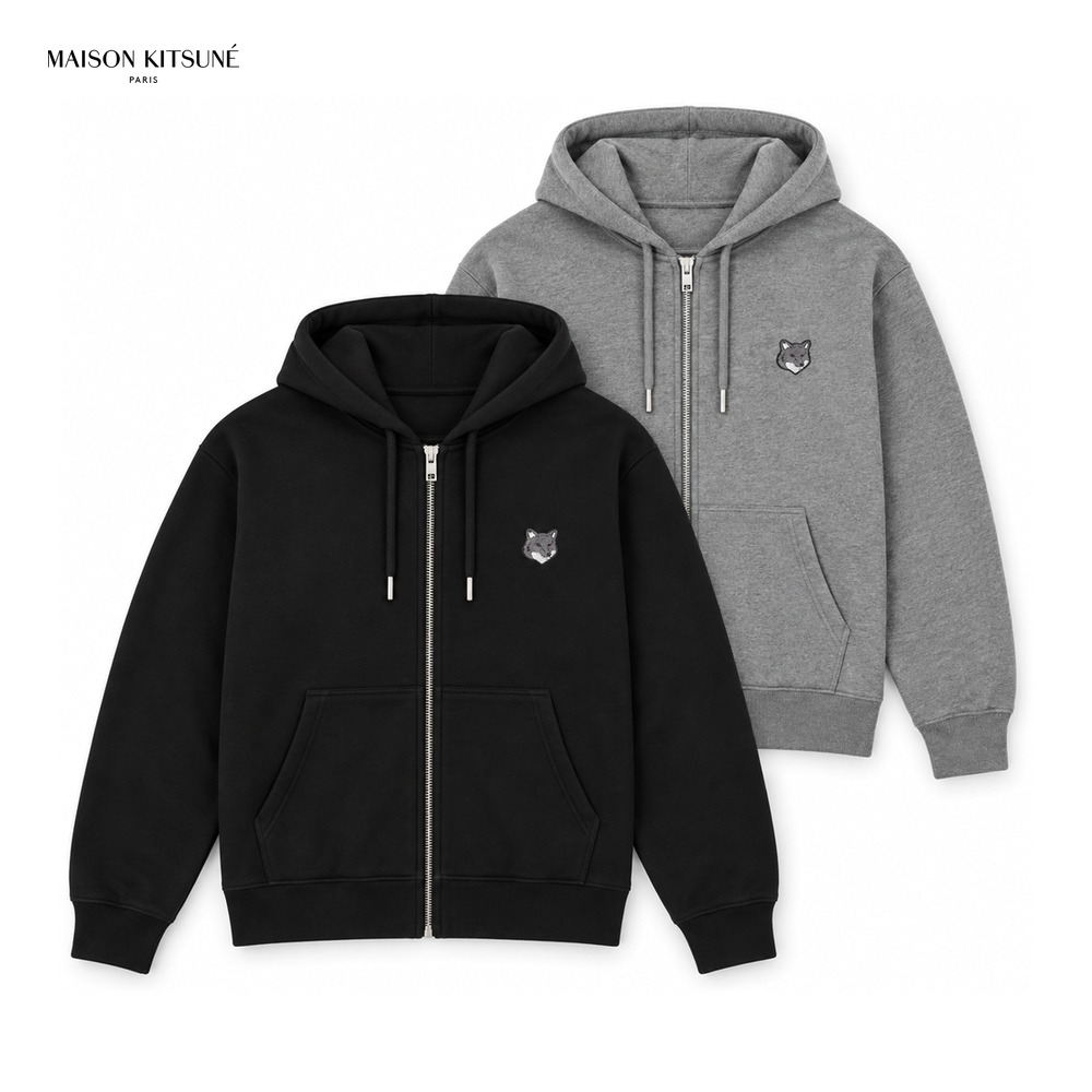 [Maison Kitsune] 메종키츠네 볼드폭스헤드 후드집업 MM00714KM0321 (블랙, 그레이 S~XL)