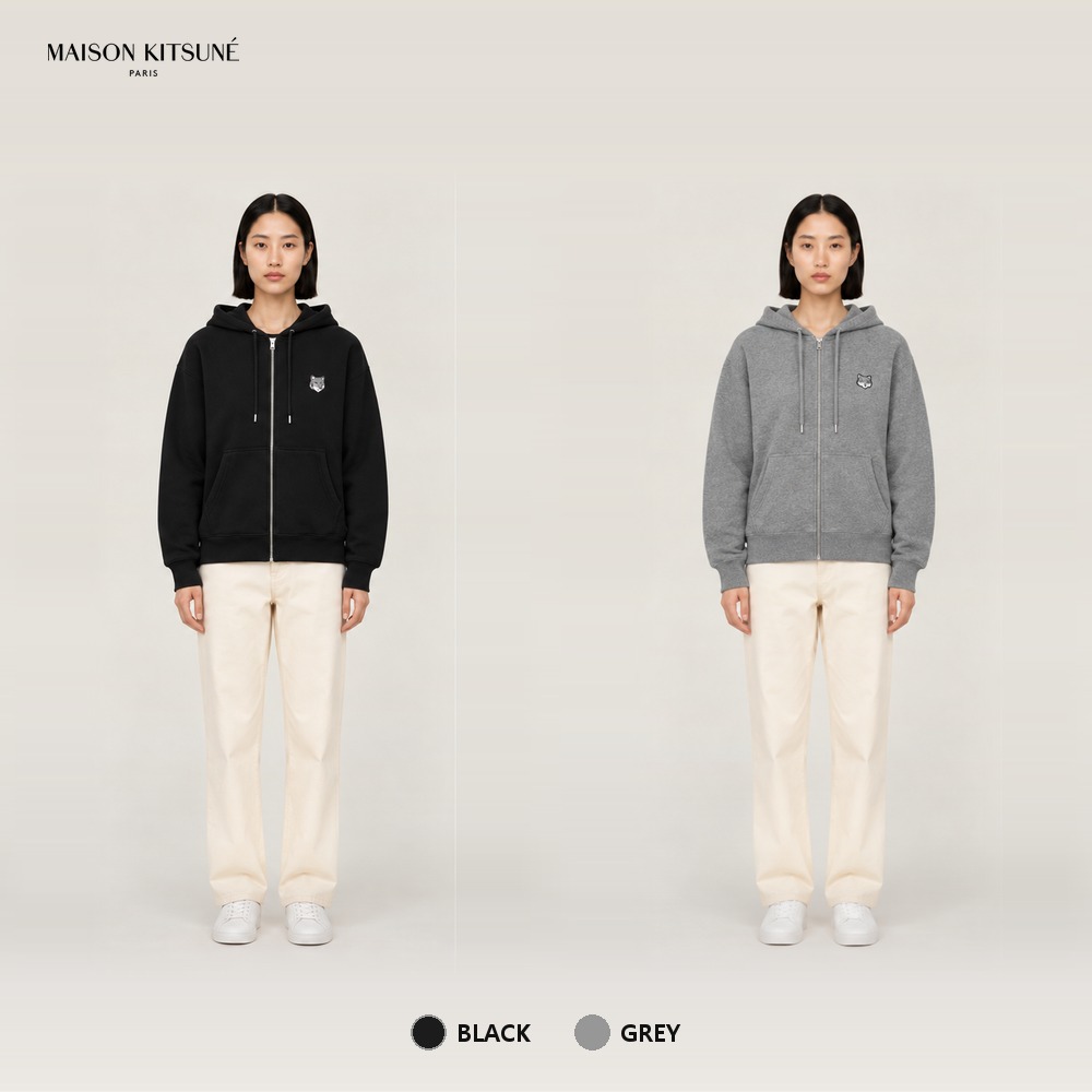 [Maison Kitsune] 메종키츠네 볼드폭스헤드 후드집업 MM00714KM0321 (블랙, 그레이 S~XL)