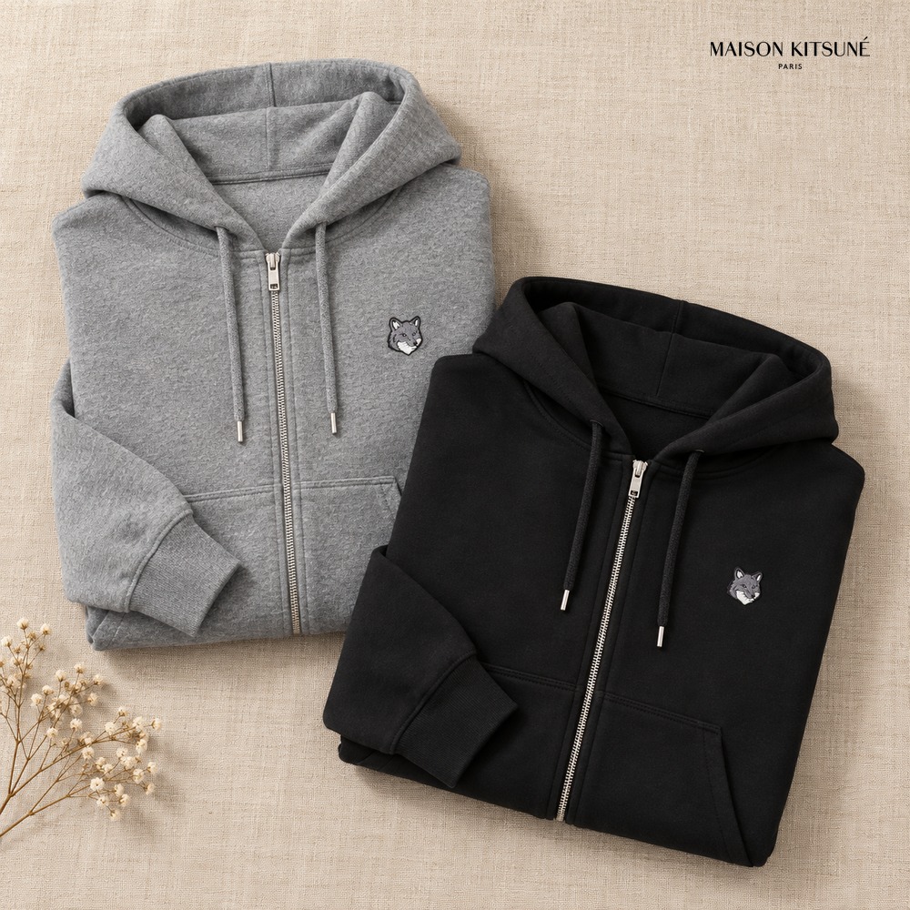 [Maison Kitsune] 메종키츠네 볼드폭스헤드 후드집업 MM00714KM0321 (블랙, 그레이 S~XL)