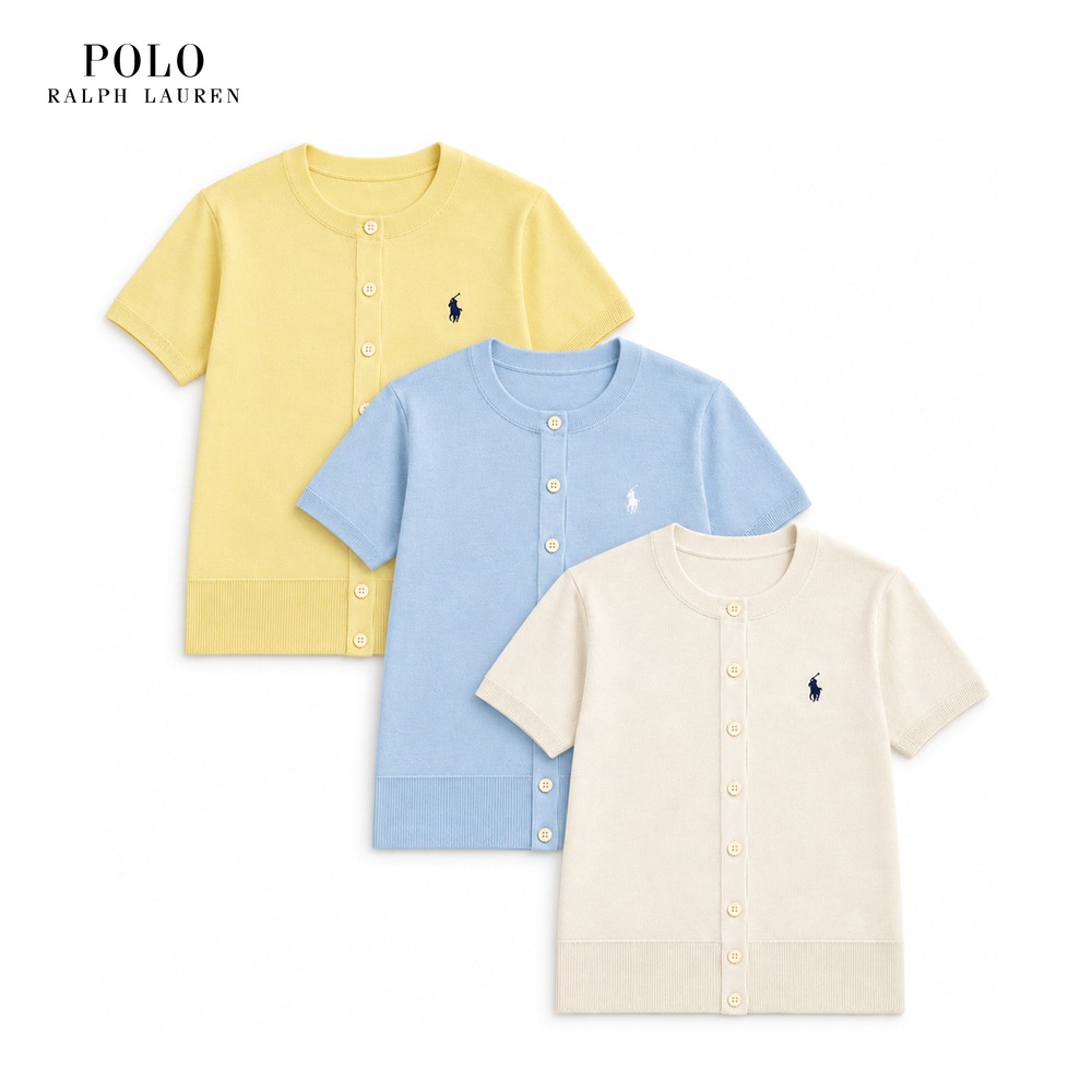 [Polo Ralph Lauren] 폴로랄프로렌 여성 피마코튼 엘보우 슬리브 반팔 가디건 211873382 (내추럴, 아쿠아, 옐로우 XS~L)