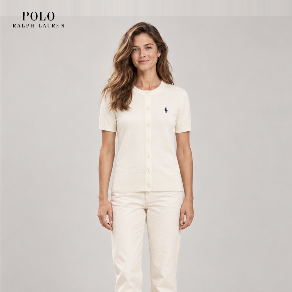 [Polo Ralph Lauren] 폴로랄프로렌 여성 피마코튼 엘보우 슬리브 반팔 가디건 211873382 (내추럴, 아쿠아, 옐로우 XS~L)