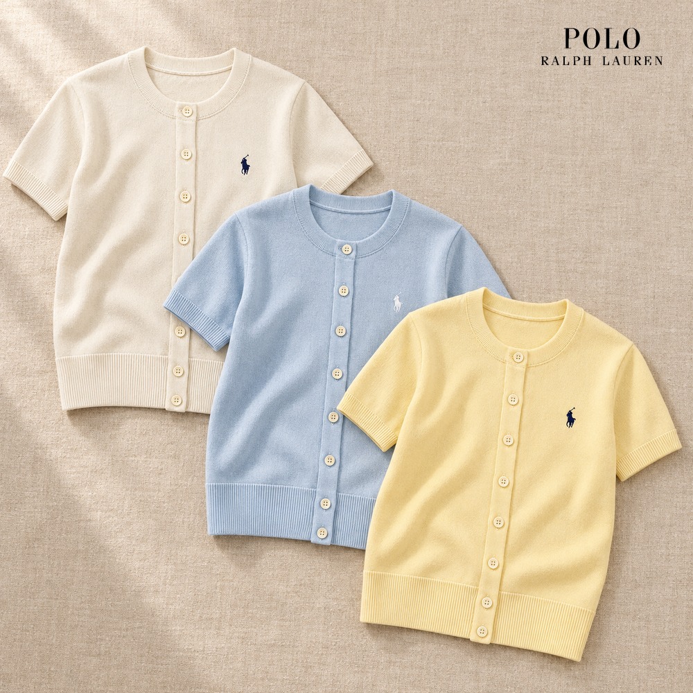 [Polo Ralph Lauren] 폴로랄프로렌 여성 피마코튼 엘보우 슬리브 반팔 가디건 211873382 (내추럴, 아쿠아, 옐로우 XS~L)