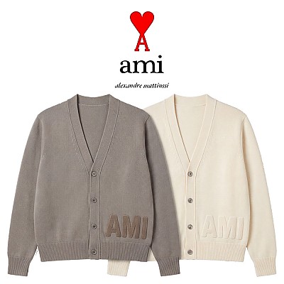[100%정품] [ami] 아미 남녀공용 코튼 울 자수 가디건 (XS~XL, 카키/아이보리)