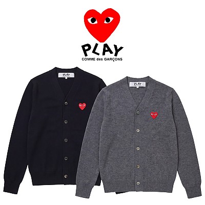 [100%정품] [CDG] 꼼데가르송 남성 레드하트 와펜 브이넥 가디건 (S~XL, 블랙/그레이)
