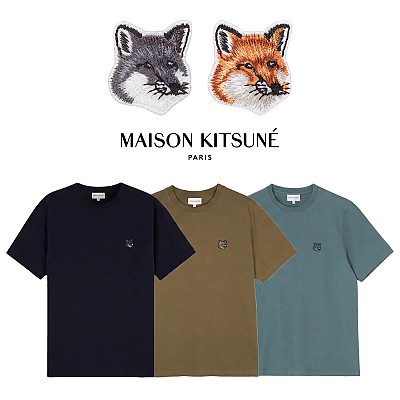 [100%정품] [Maison Kitsune] 메종키츠네 볼드 폭스 헤드 반팔 티셔츠(블랙, 카키, 블루 XS~XL)