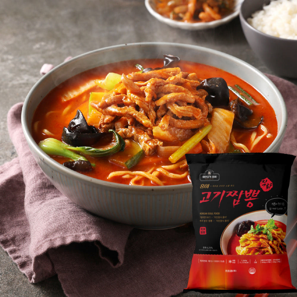 ★찐불맛 가득★ 만조원 홍야 고기짬뽕 2인분(소스2+면2) 1260g