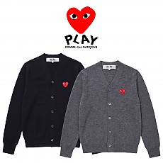 [100%정품] [CDG] 꼼데가르송 남성 레드하트 와펜 브이넥 가디건 (S~XL, 블랙/그레이)