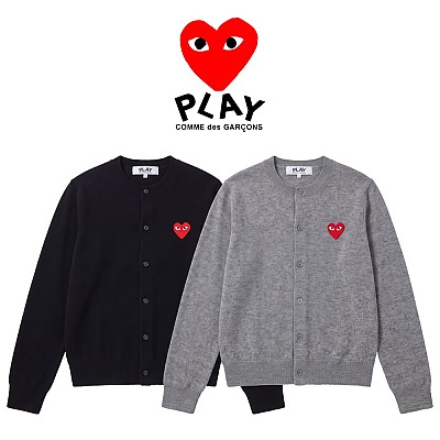 [100%정품] [CDG] 꼼데가르송 여성 레드하트 와펜 라운드넥 가디건 (S~XL, 블랙/그레이)