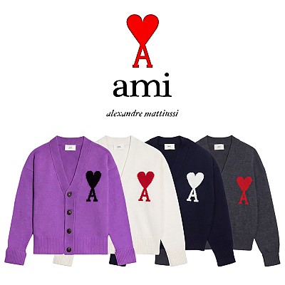 [100%정품] [ami] 아미 남녀공용 빅 하트 로고 가디건 (S~XL, 퍼플/화이트/네이비/그레이)