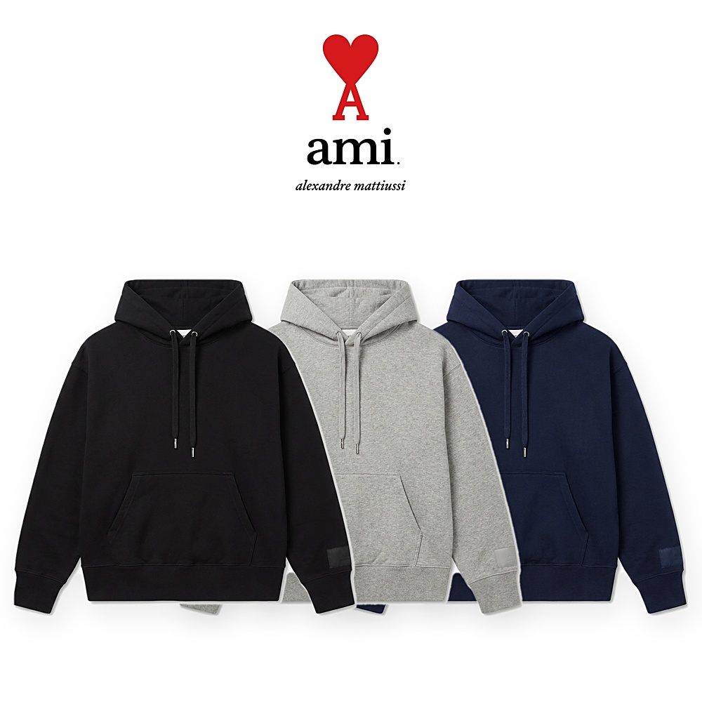 [ami] 아미 로고 패치 슬리브 코튼 후드 USW217740(블랙, 네이비, 그레이 S~XL)
