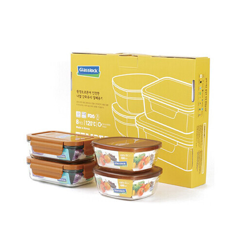 [글라스락] 황토 강화 직&사각렌지볼 4조 A