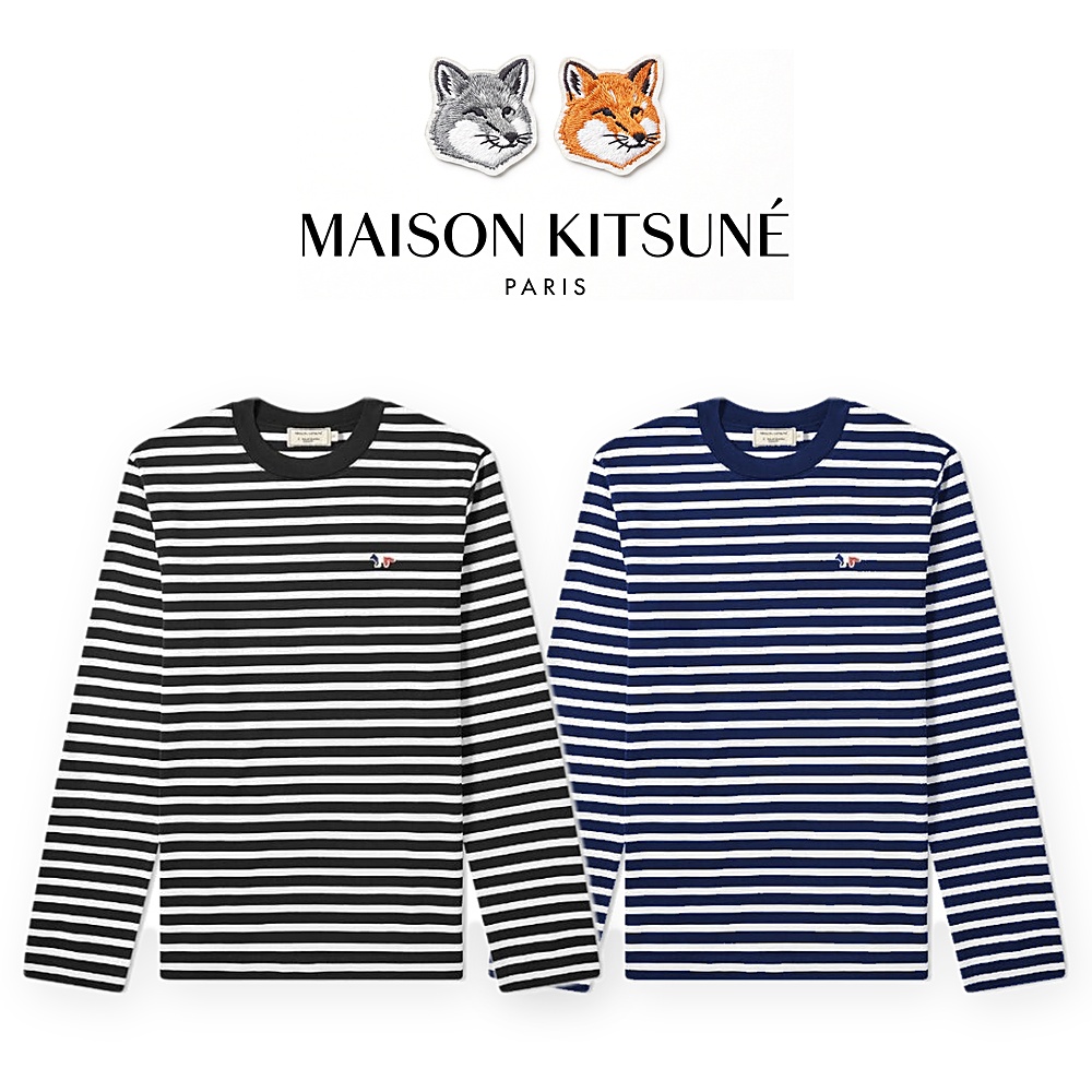 [Maison Kitsune] 메종키츠네 스트라이프 긴팔 롱슬리브 티셔츠(블랙, 네이비 S~XL)