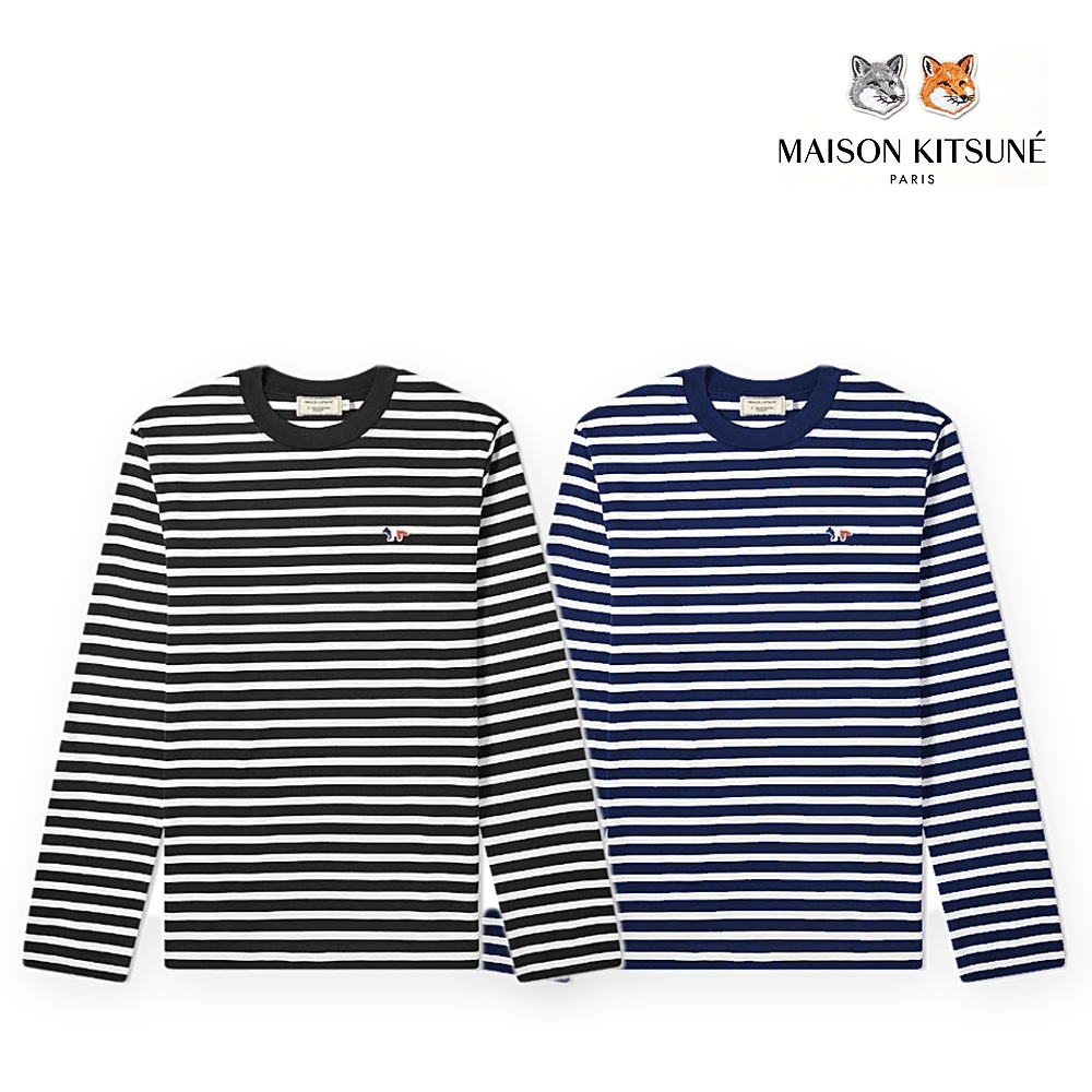 [Maison Kitsune] 메종키츠네 스트라이프 긴팔 롱슬리브 티셔츠(블랙, 네이비 S~XL)