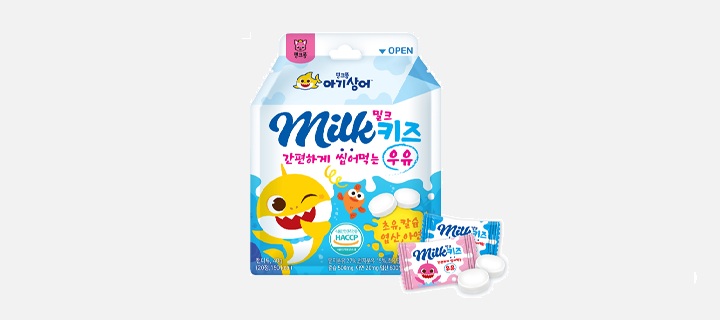 [남양H&B] 핑크퐁 아기상어 밀크 키즈 간편하게 씹어먹는 우유 20정
